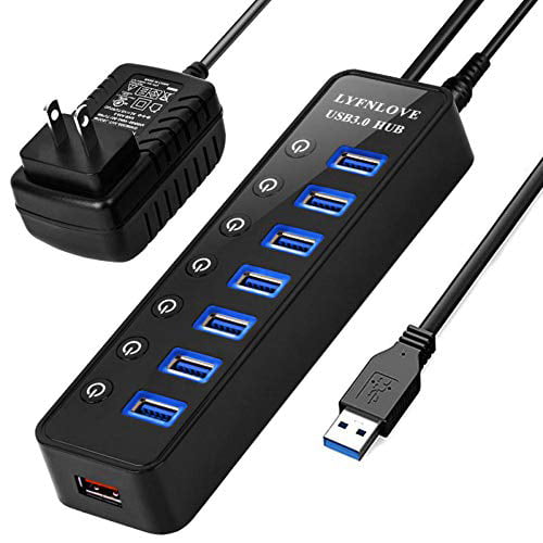 High Speed 5Gbps USB Data Hub Splitter 7‑Port USB 3.0 Hub Splitter with Blue LED Indicator BYL‑P107 DC 5V 